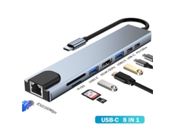 Yizhood 8 em 1 USB C Docking Station Tipo C para 4K HUB Suporte HDMI RJ45 Leitor de Cartão Dock para Macbook Laptop Cinza