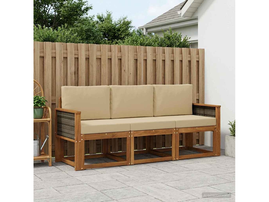 Vidaxl Conjunto De Sofás Para Exterior Com Almofada 3 Pcs Natural