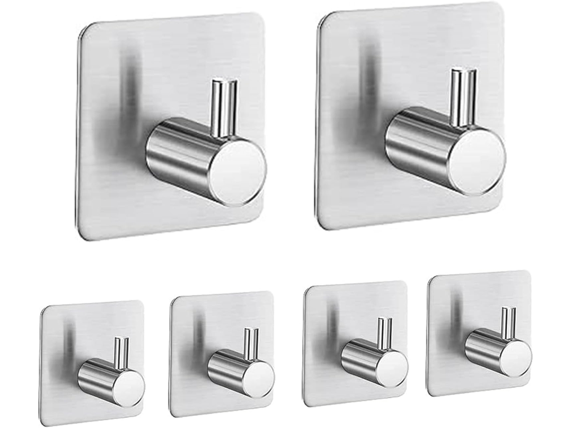 Ganchos - Conjunto De 6 Ganchos Autoadesivos De Aço Inoxidável Para Toalhas - Ideais Para Casa De Banho, Lavabo, Cozinha E Escritório