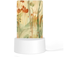Luminária Noturna De Led Em Acrílico Com Base Plástica Encaixável, Cor Laranja, Com Estampa Artística De Linhas, Brilho