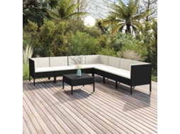 8 Pcs Conjunto Lounge De Jardim C/ Almofadões Vime Pe Preto Dkd Home Decor