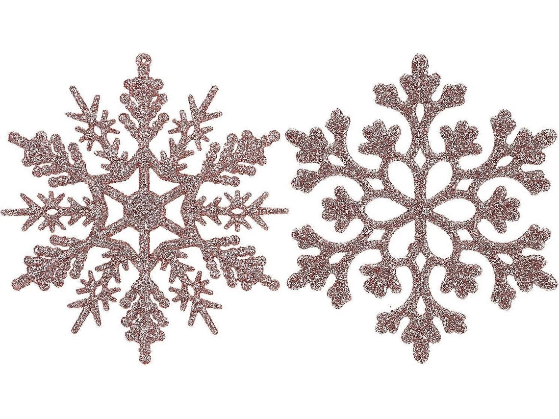 Enfeites De Floco De Neve De Plástico Com Glitter Para Árvore De Natal, 4 Polegadas, Conjunto De 36, Rosa E Dourado