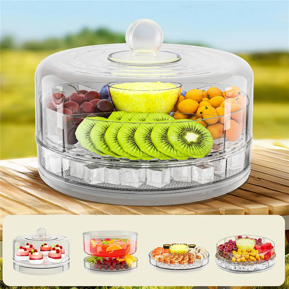Caixa Refrigeração Externa 4 Compartimentos Multifuncional Grau Alimentício Frutas Salada Bolo Giratório