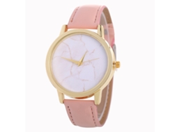 Relógio de pulso feminino coreano moderno com pulseira de couro e estampa de mármore (rosa)