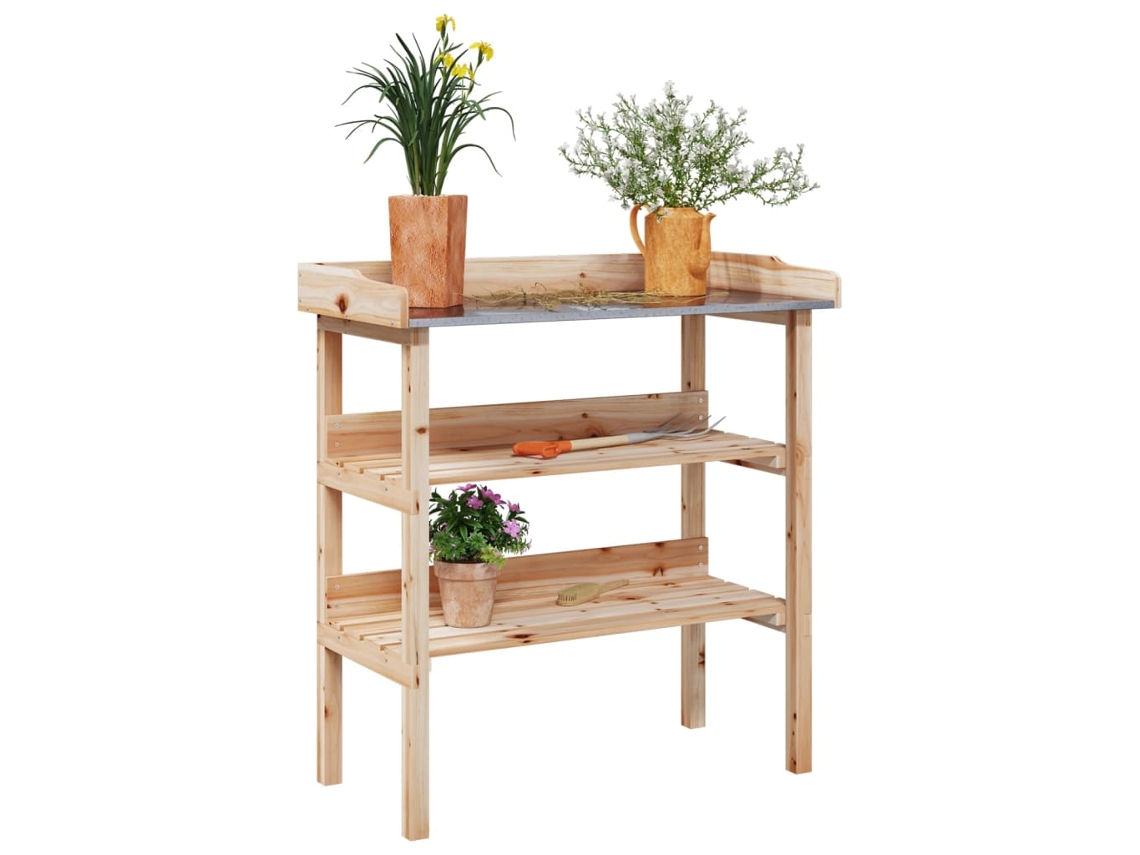 Mesa Apoio P/ Plantas C/ Prateleiras 78x38x82,5 Cm Abeto Maciã§o DKD HOME DECOR