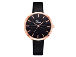 Relógio de Pulso Feminino de Quartzo com Pulseira de Couro Pu Casual Simples Preto