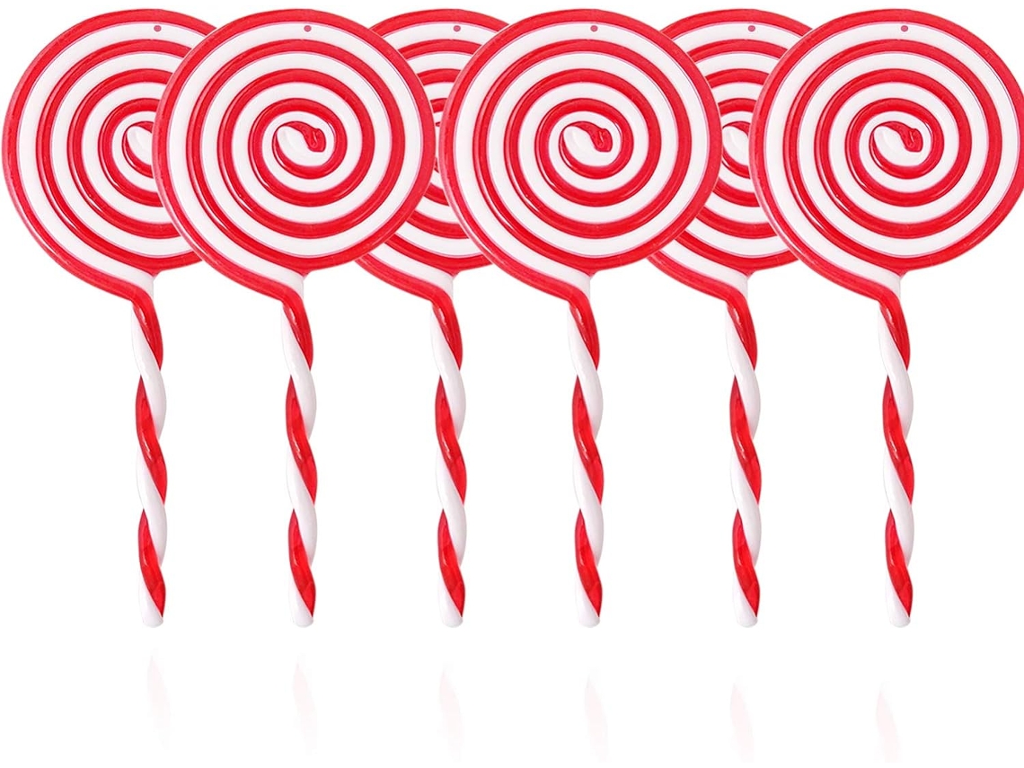 Enfeite de Pirulito de Natal em Acrílico Enfeite de Árvore de Natal Doce Bengala Decorações Brancas e Vermelhas para Festas em Casa 6 Peças