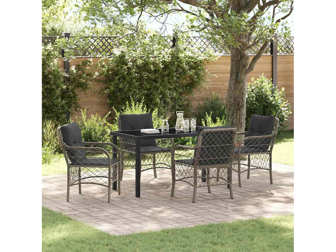 Vidaxl Conjunto de Jantar para Jardim 5 Pcs Cinzeto Vime Pe