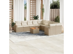 Vidaxl 11 Pcs Conjunto Sofás De Jardim C/ Almofadões Vime Pe Bege