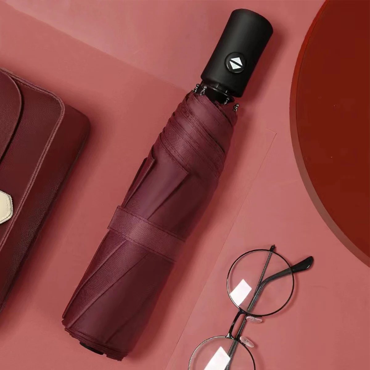 Guarda sol MDUG automático de vinil com 8 varetas, proteção UV (vermelho)