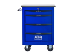 Carrinho De Ferramentas 4 Gavetas Teto De Aço Inox Rodas Móveis Pretoazul Ziwei Store