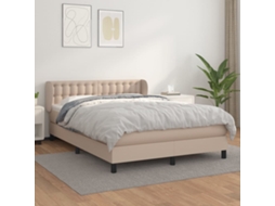 Vidaxl Cama Com Molas/colchão 140x190 Cm Couro Artificial Cappuccino