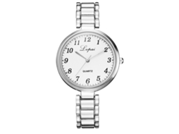Relógio de Pulso Feminino de Quartzo com Pulseira de Liga Moderno Estilo Casual Elegante Prata Branco