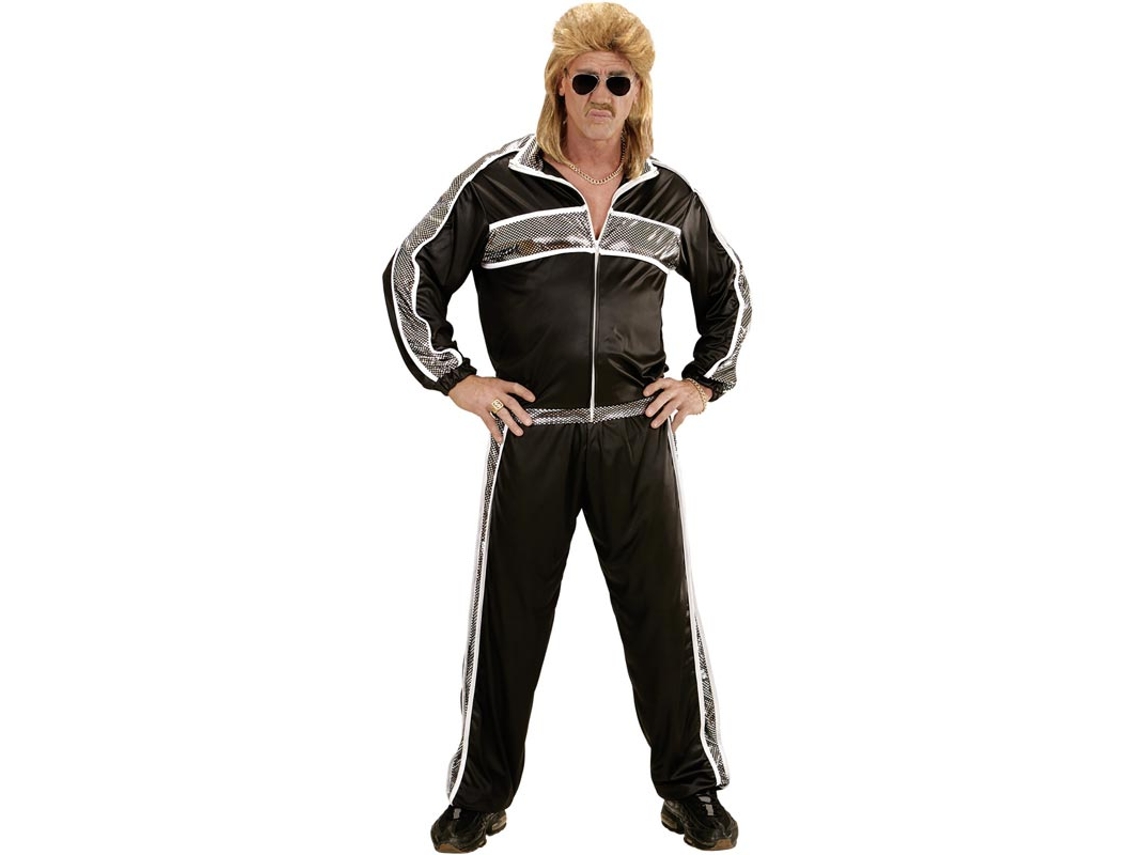 Fato de treino anos 80 preto e prateado para homem