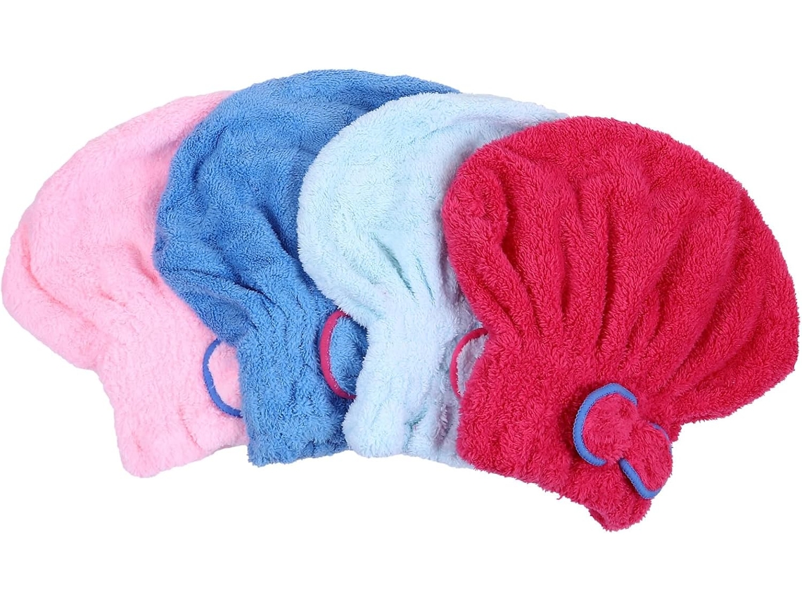 Conjunto de 4 toalhas de tecido ultra-absorventes e leves para cabelos secos, tipo turbante.