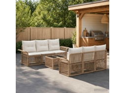 Vidaxl Conjunto De Sofá De Jardim 7 Unid. Bege Vime Pe