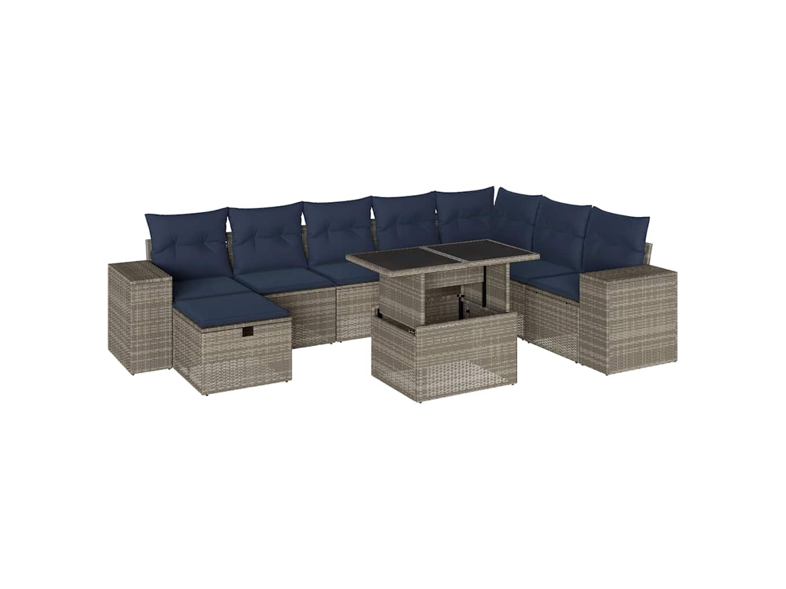 Conjunto de Sofá de Jardim, 9 Peças, Almofadas, Rattan Cinza MAISON EXCLUSIVE