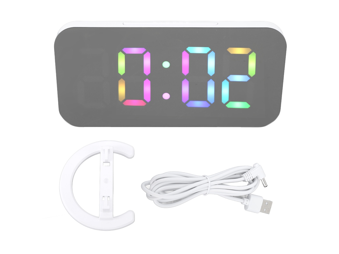 Ronjoe-reloj Relógio Despertador Digital LED RGB 6,5 polegadas Espelho Inteligente com Cores Dinâmicas para Quarto e Escritório Branco