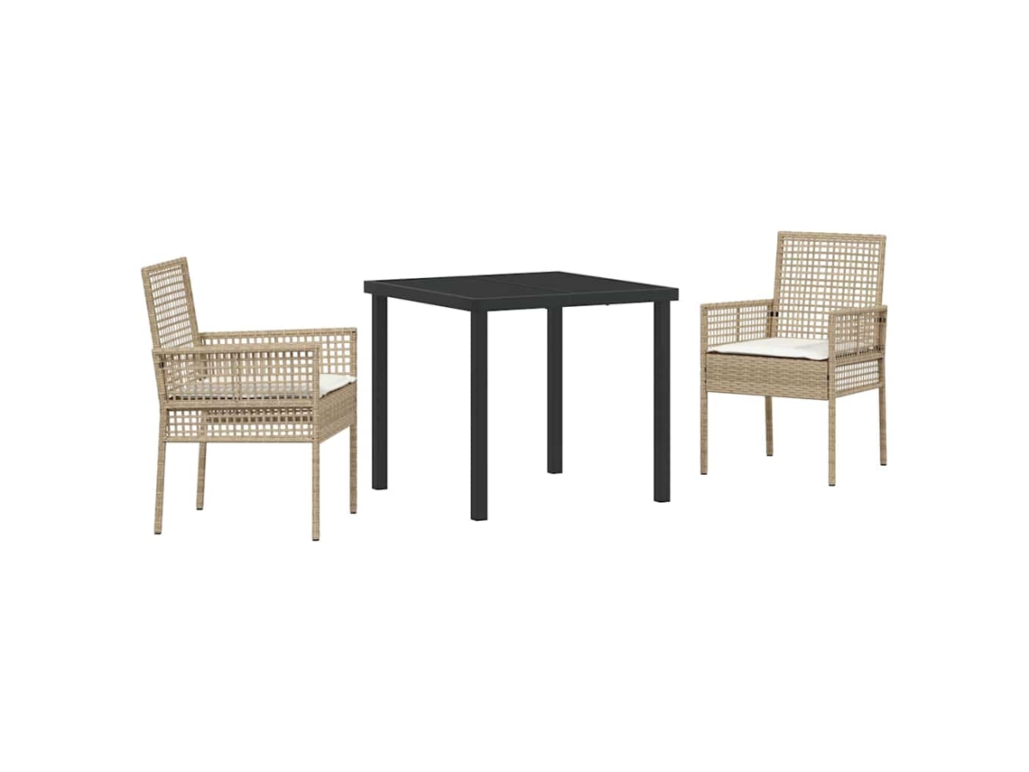 Conjunto de Jantar para Jardim com Almofada 3 Pcs Bege Vime Pe MAISON EXCLUSIVE