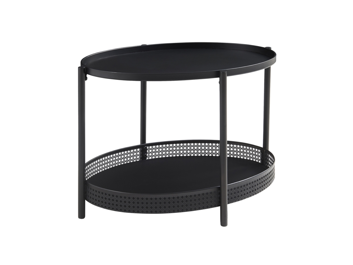 Mesa de centro oval Jäller com prateleira em metal, 66x51x44 cm, preta.