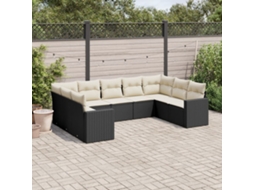 Vidaxl 9 Pcs Conjunto De Sofás P/ Jardim C/ Almofadões Vime Pe Preto