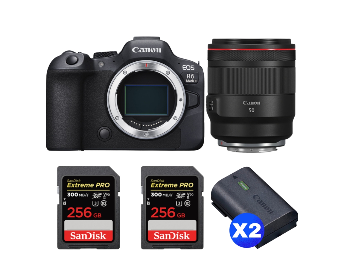 Eos R6 Mark Ii + Rf 50mm F/1.2 L Usm + 2 Sandisk 256gb Uhs ii 300mb/s + 2 Canon Lp e6nh + Ebook “20 Dicas para Fotos Que Impressionam” CANON