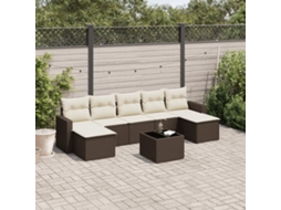 Vidaxl 8 Pcs Conjunto Sofás De Jardim C/ Almofadões Vime Pe Castanho