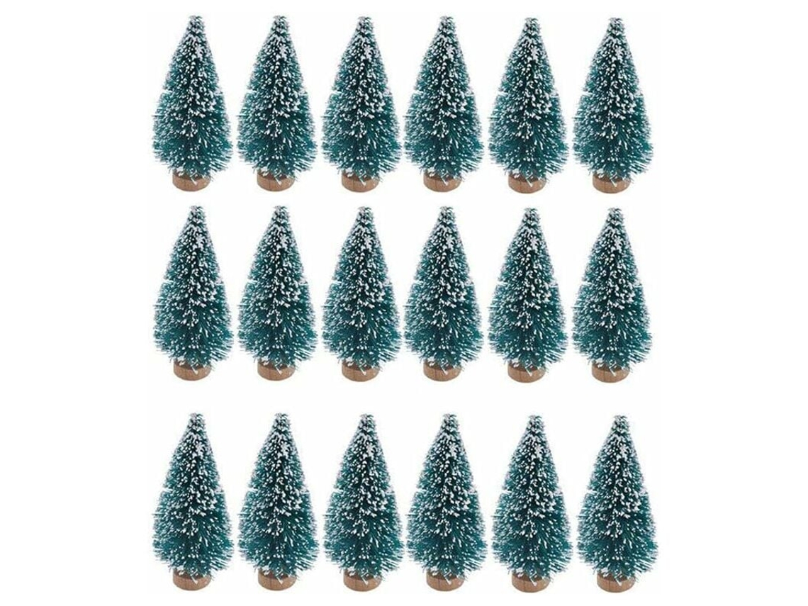 Conjunto De 24 Mini Árvores De Natal Artificiais De Sisal Com Neve E Geada, Com Garrafa E Base De Madeira Para Decoração Natalina Aquaforge