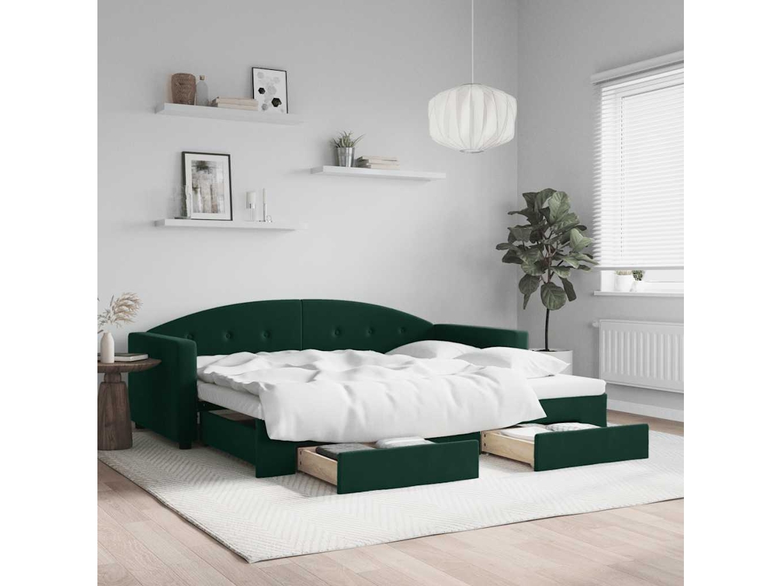 Vidaxl Sofá-cama C/ Gavetão E Gavetas 90x200 Cm Veludo Verde-escuro