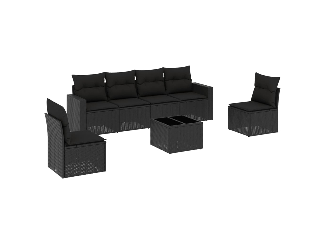 Conjunto de 7 Sofás para Jardim com Almofadões Vime Pe Preto MAISON EXCLUSIVE (7 pcs)
