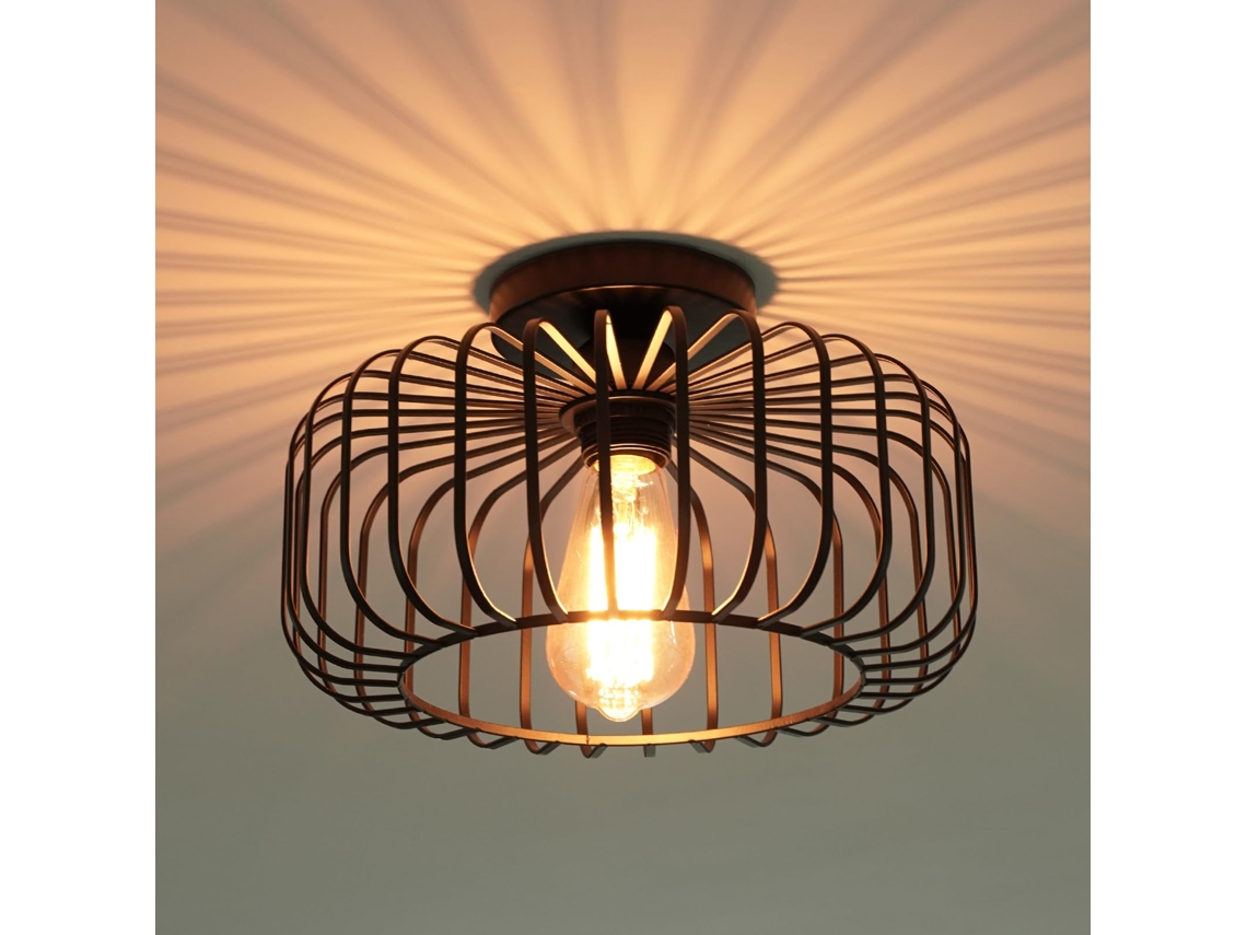 Luminária De Teto Semi-embutida Preta Estilo Industrial Retrô, Com Lâmpada Inclusa.
