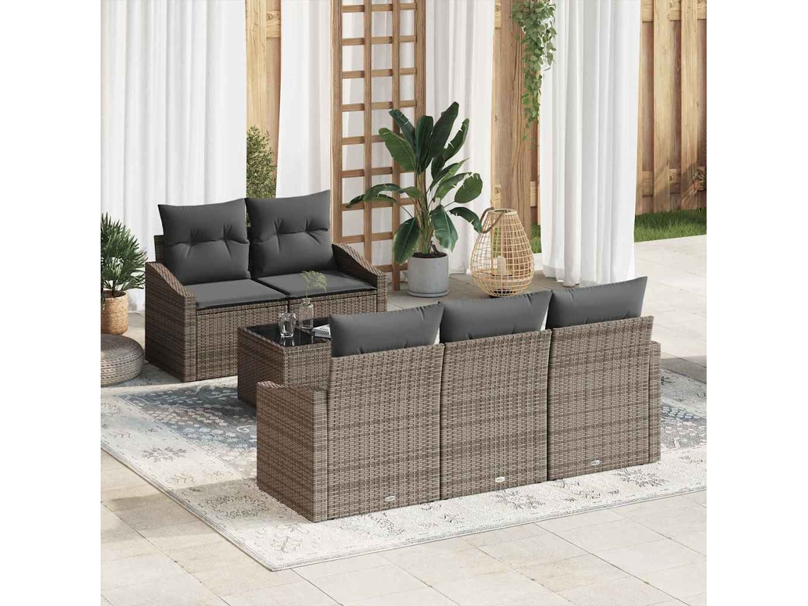 Vidaxl Conjunto De Sofás Com Almofada Manual 6 Pcs Cinzeto Vime Pe