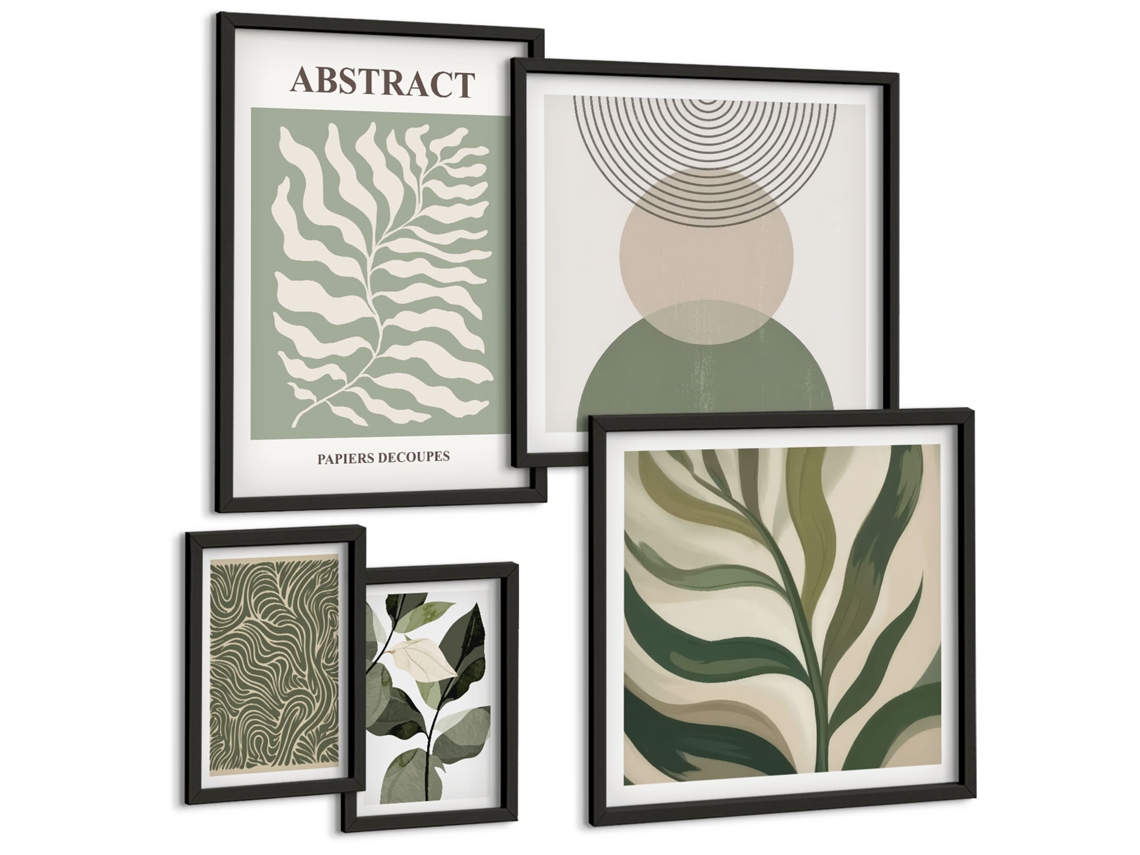 Conjunto De Pinturas Padrões Vegetais Abstratos Espelharte (5 Peças)