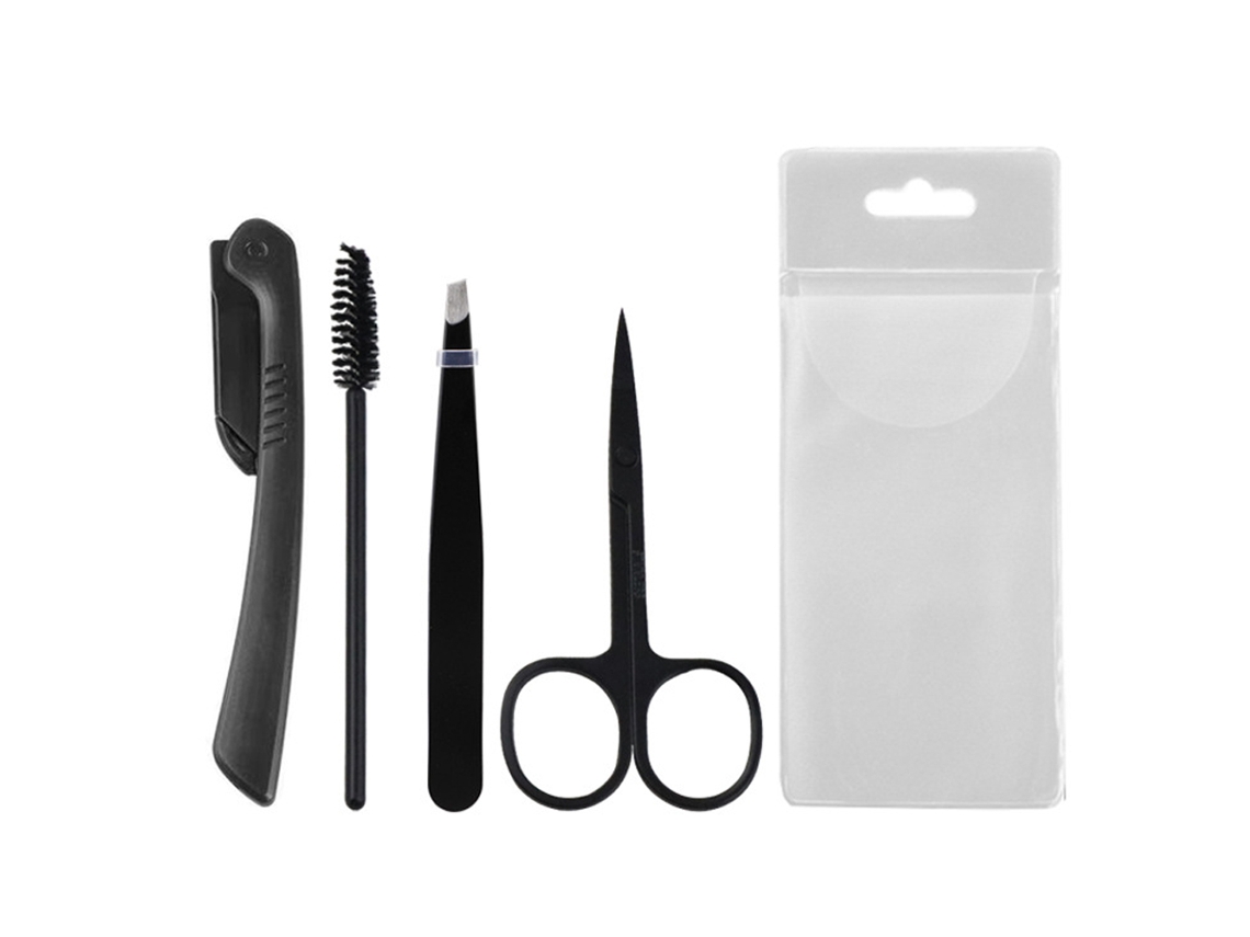 Kit de 4 Peças para Sobrancelhas com Tesoura Escova e Lâmina Aço Inoxidável RNEMITERY