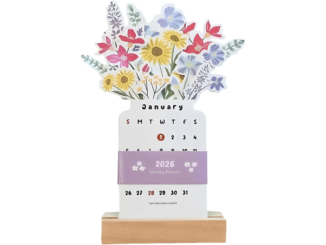Calendário De Mesa 2026 – Layout Mensal Elegante Com Estampa Floral,