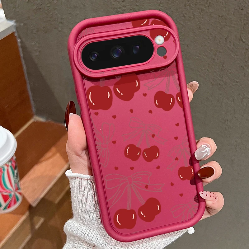 (bordô) Capa Macia E Fofa Com Estampa De Cereja Para Google Pixel 9a, À Prova De Choque.