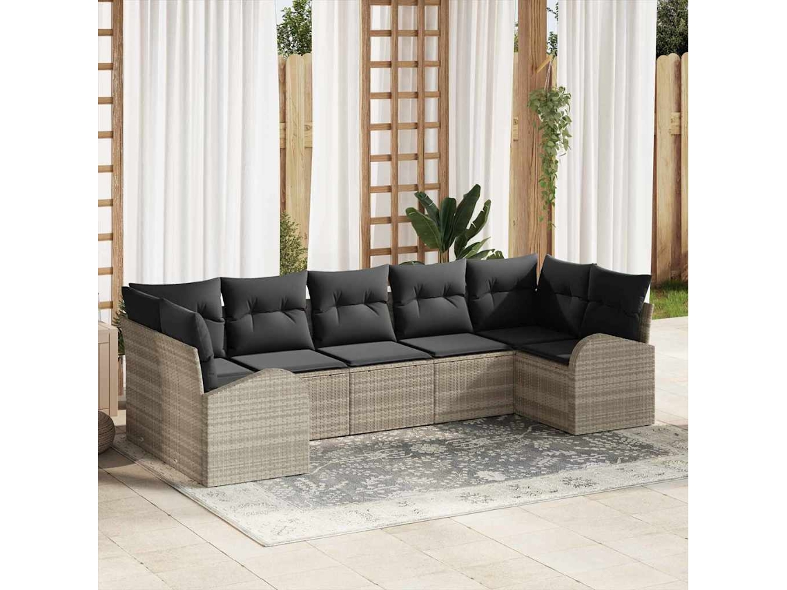 Vidaxl Conjunto De Sofá De Jardim 7 Pcs Cinzento-claro Vime Pe