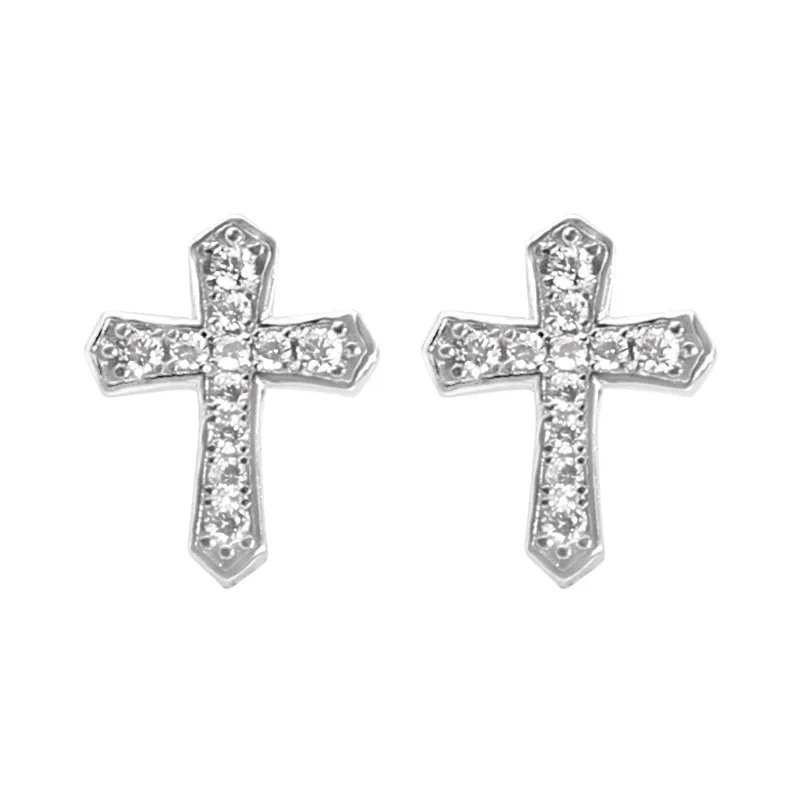 Brincos de Cruz Estilo Punk, Brincos de Cruz Cravejados com Zircônias MDUG