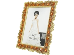 Porta Retratos Plástico Strass Dourado Estilo Europeu Luxuoso Decorativo Escritório Protege Exibe Fotos GOKOCO