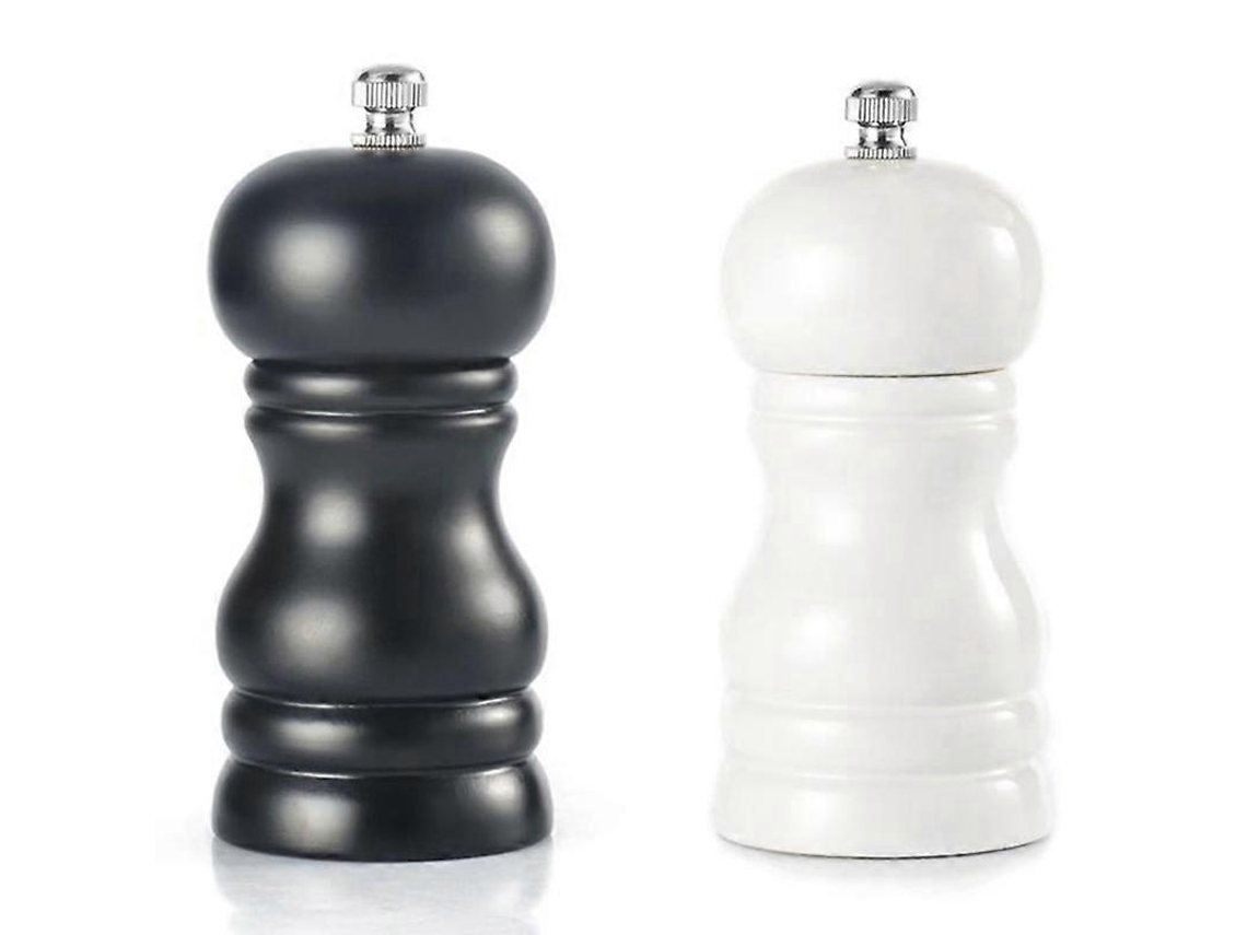 Conjunto De 2 Moedores De Sal E Pimenta Em Madeira Maciça Com Ajuste De Moagem, Preto E Branco