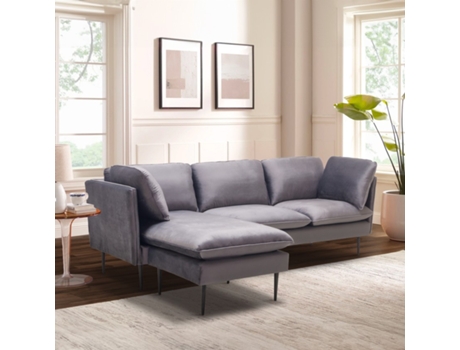 Sofá de canto modular de 3 lugares em veludo cinza com pés pretos Sorts Sofa Modus