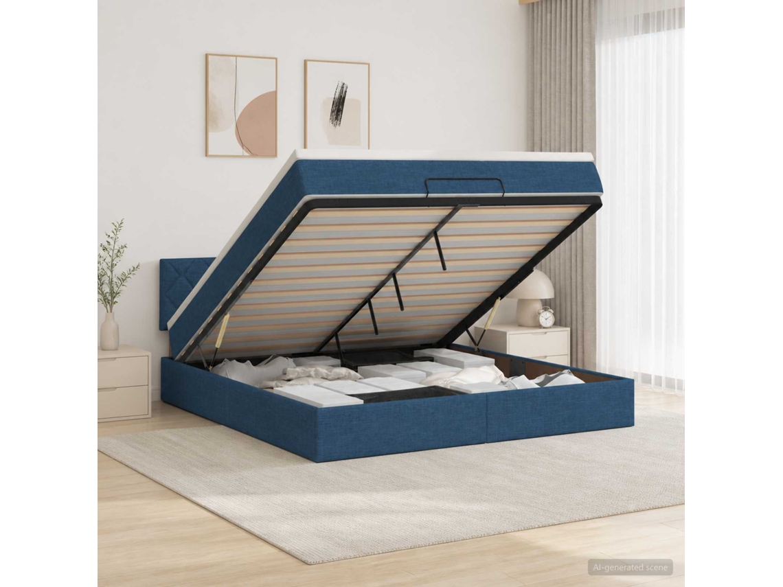 Vidaxl Cama Ottoman Com Colchão E Led Azul 160 X 200 Cm Tecido