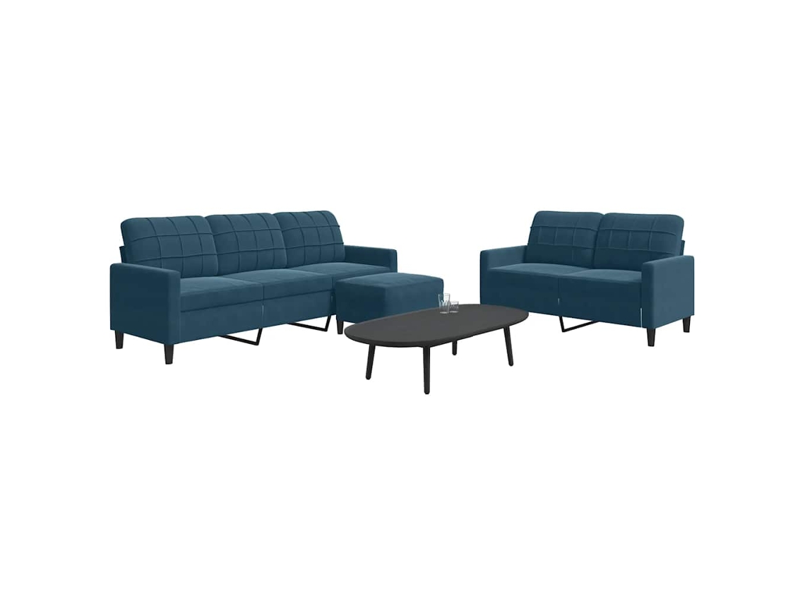 Vidaxl 3 Pcs Conjunto De Sofás Com Almofadões Veludo Azul