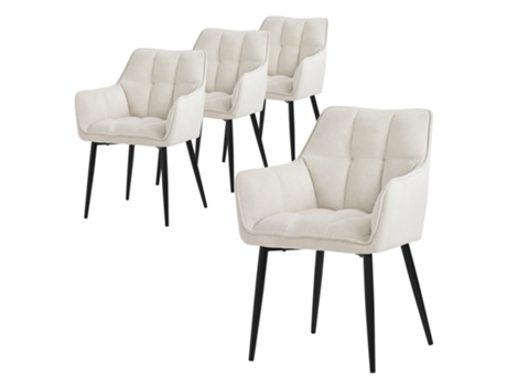 Conjunto de 4 Cadeiras de Jantar em Tecido Felpudo Creme com Assento Estofado Espesso e Pernas em Metal ML-DESIGN