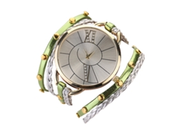 Relógio de Pulso Feminino Retro de Quartzo com Pulseira de Corda Trançada Multicamada Verde
