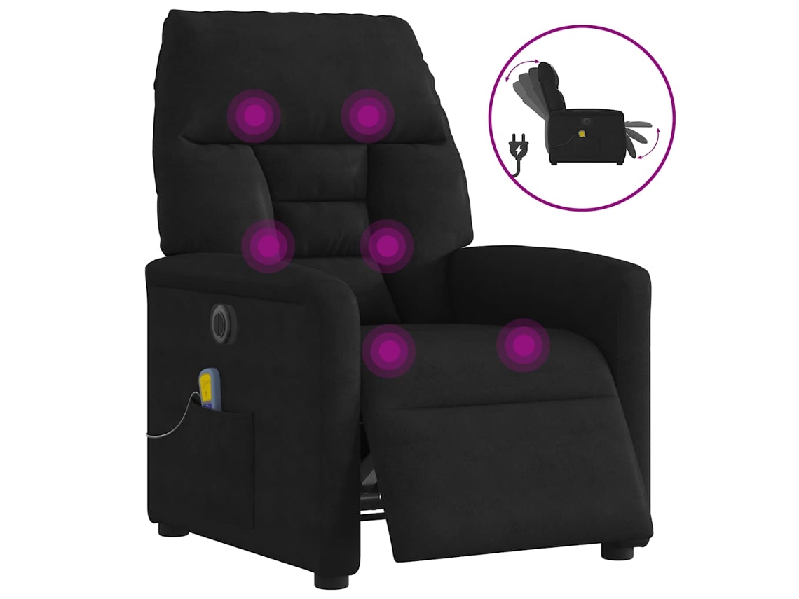 Vidaxl Poltrona De Massagens Reclinável Elétrica Microfibra Preto