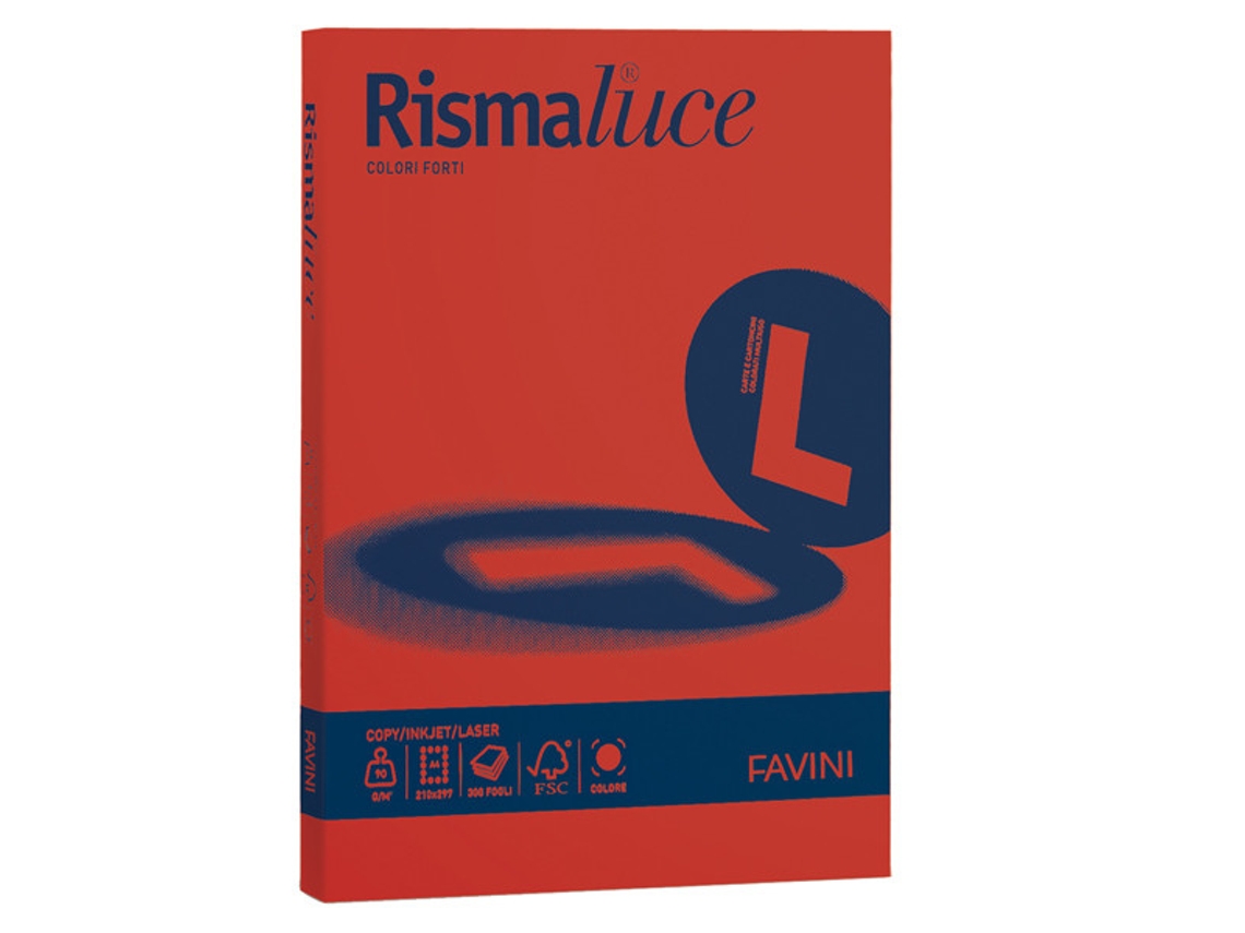 Papel FAVINI Rismaluce para impressora jato de tinta A4 210X297 Mm 100 folhas vermelho