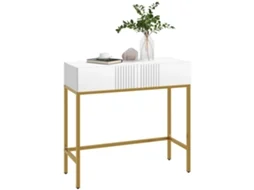 Console de Entrada Moderno com 2 Gavetas e Pernas Douradas. 80x31,5x75cm. Branco Ge