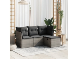 Vidaxl 4 Pcs Conjunto Sofás De Jardim C/ Almofadões Vime Pe Cinzento