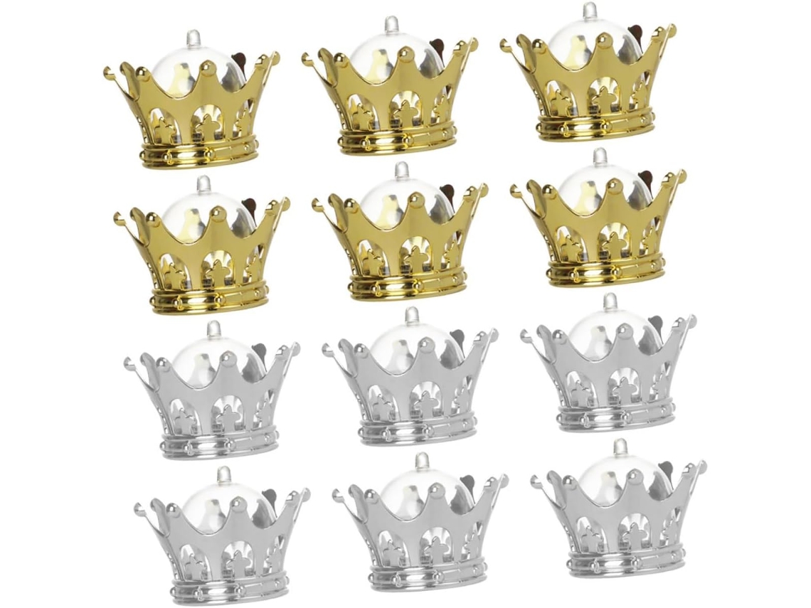 Conjunto De 12 Caixas Doces Lurrose Para Casamento, Com Design Em Formato De Tiara Dourada E Prateada Recipientes